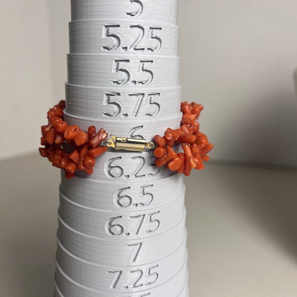 Branch Coral Double Stranded Bracelet Orange Red Gold Tone Clasp 6" Vintage - Picture 7 of 8